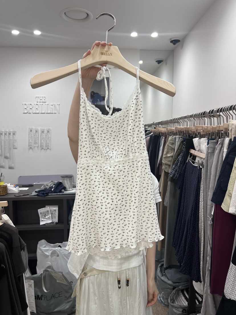 BRELLIN東大門實拍韓國女士新品休閑吊帶背心小花露背無袖BRELLIN吊帶/背心