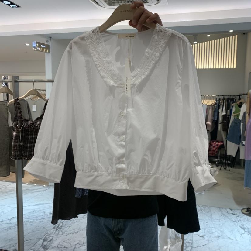SELF SERVICE韓國東大門直郵女士新款26夏季休閑襯衫蕾絲衫SELF SERVICE襯衫/蕾絲衫