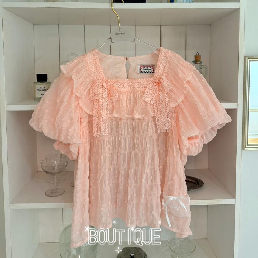 BOUTIQUE-L韓國東大門代購女士新品推薦襯衫蕾絲衫絲帶絨BOUTIQUE-L襯衫/蕾絲衫