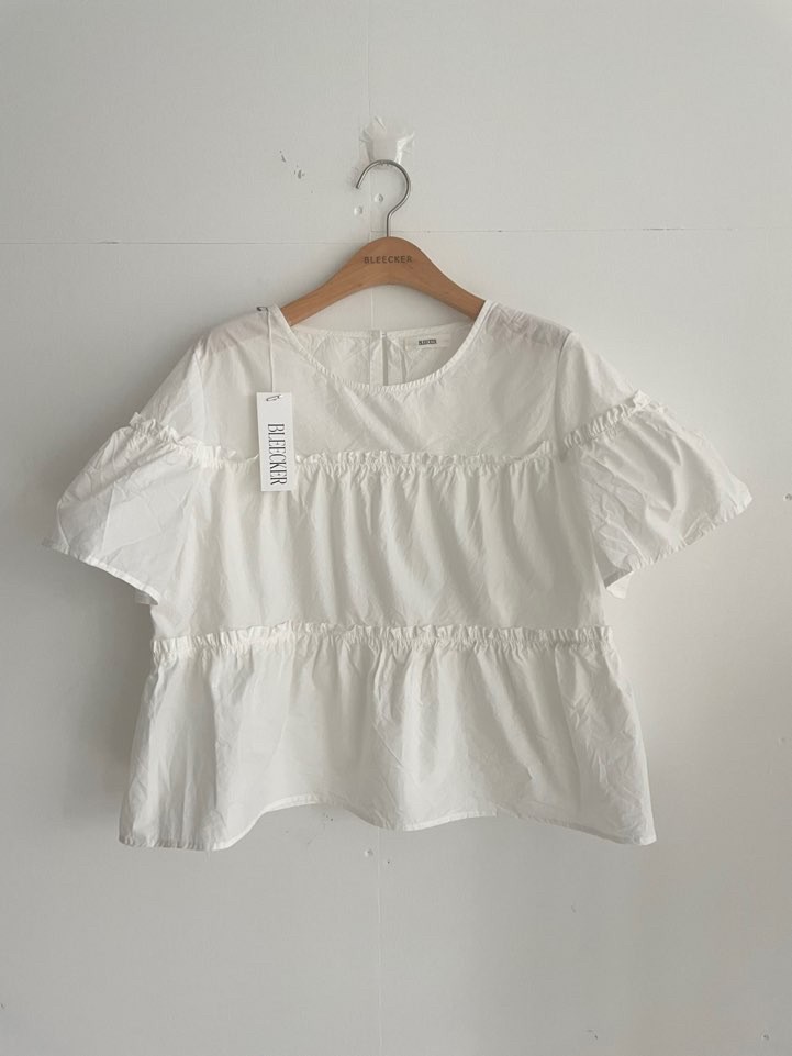 BLEECKER東大門實拍女士新品時尚人氣26春夏襯衫蕾絲衫褶皺BLEECKER襯衫/蕾絲衫
