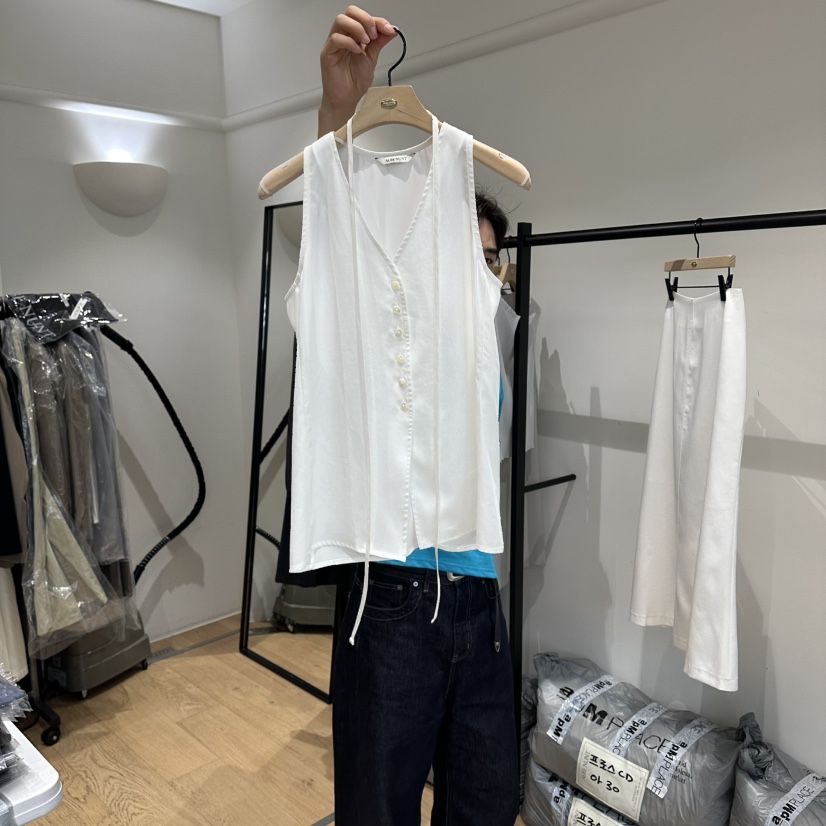 aube nunt東大門實拍韓國女士新品休閑襯衫蕾絲衫含腰繩aube nunt襯衫/蕾絲衫