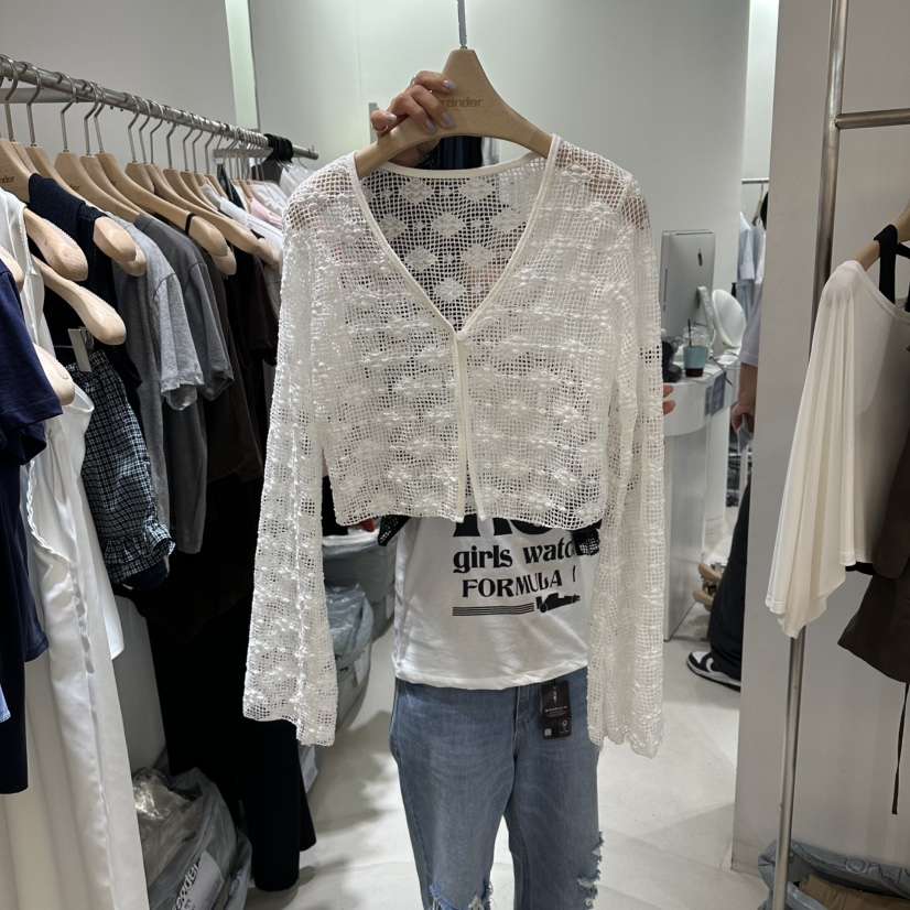 RENDER東大門實拍韓國女裝新款熱賣休閑襯衫蕾絲衫蕾絲開衫RENDER襯衫/蕾絲衫