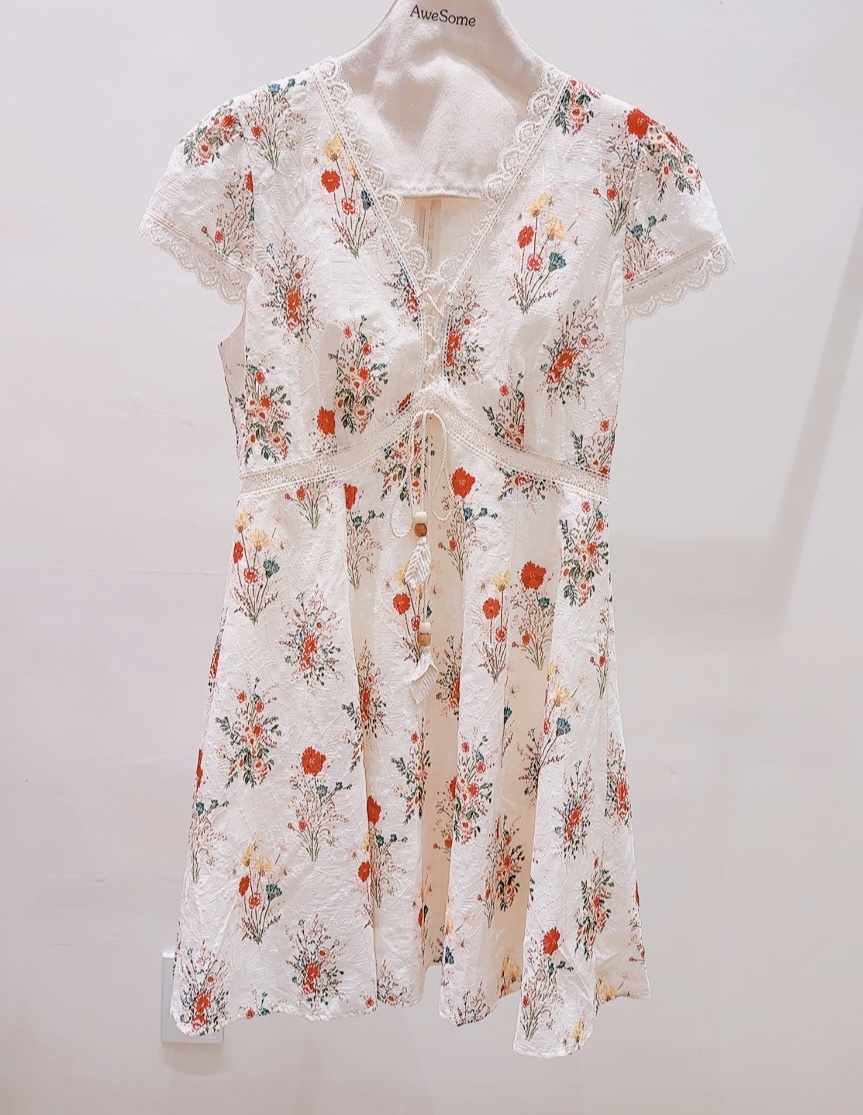AWESOME-P韓國直郵實拍女士新款26夏季休閑連衣裙印花刺繡AWESOME-P連衣裙