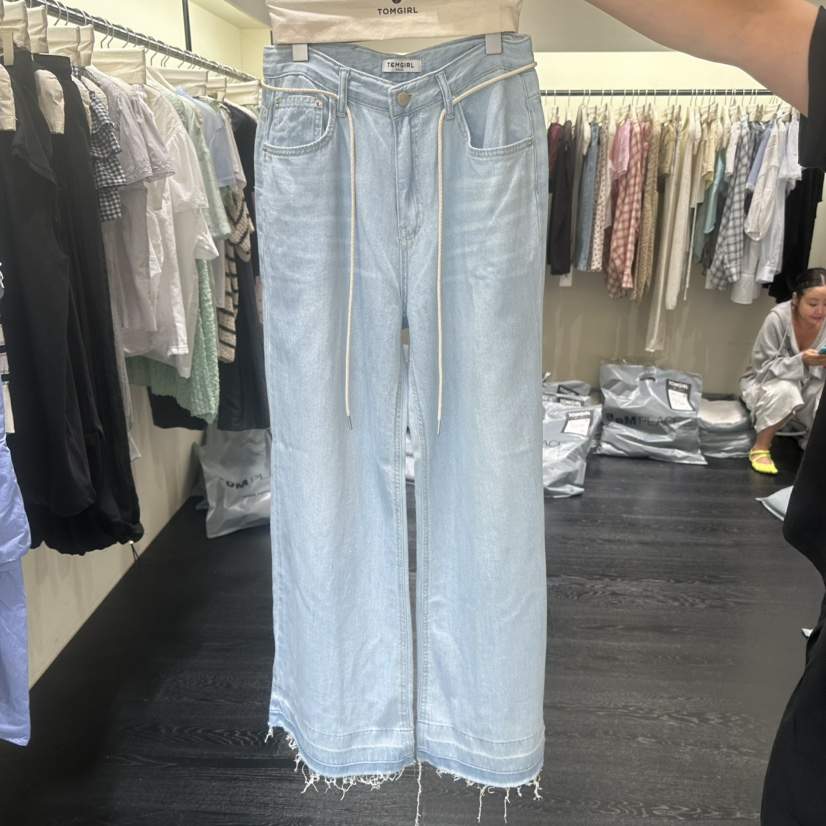 TOMGIRL韓國東大門代購女士新品人氣休閑牛仔褲含腰繩天絲TOMGIRL牛仔褲