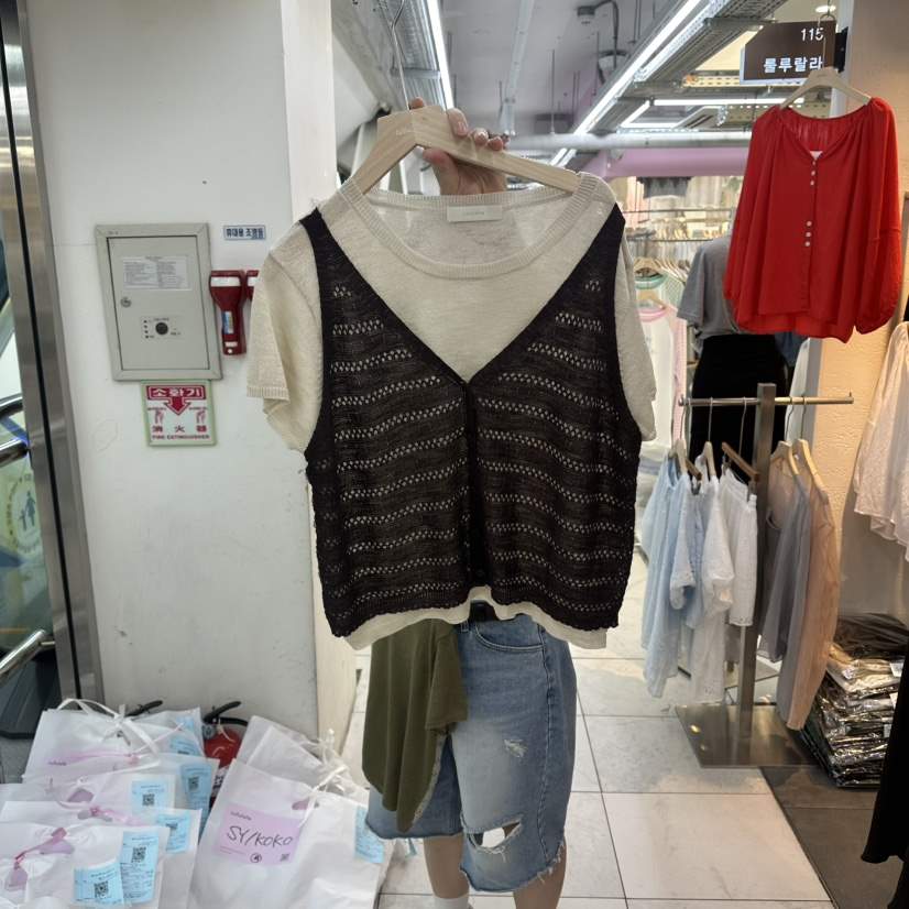 FLYFLY/LULULALLA/LIVE東大門直郵女士新品休閑T恤假兩件紐扣FLYFLY/LULULALLA/LIVET恤