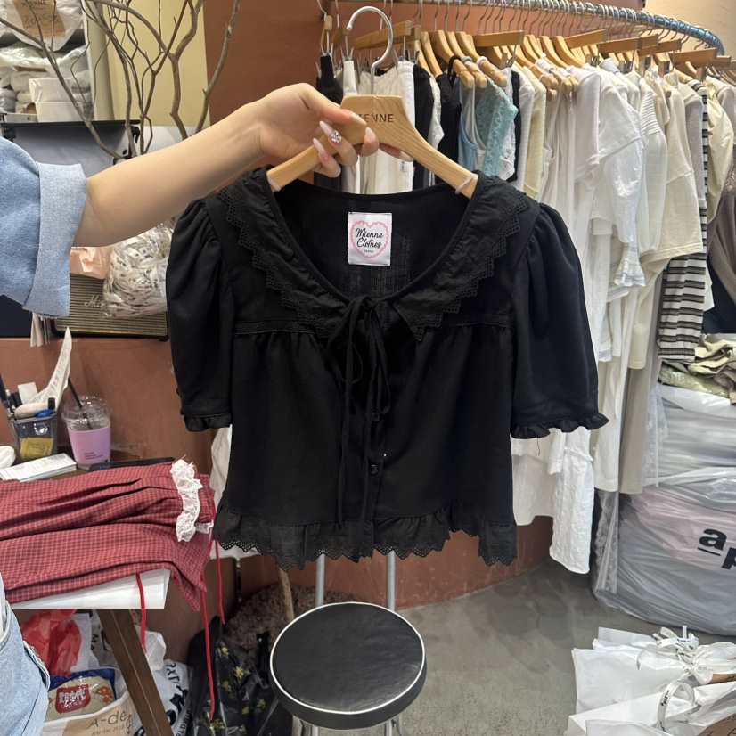 MIENNE東大門實拍韓國女裝新款26夏季休閑襯衫蕾絲衫蕾絲MIENNE襯衫/蕾絲衫