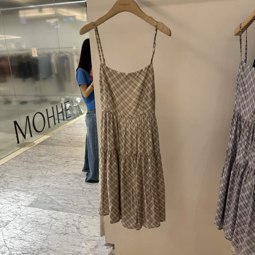 DE VENTI韓國直郵女裝新品26夏季休閑真品連衣裙修身格紋DE VENTI連衣裙