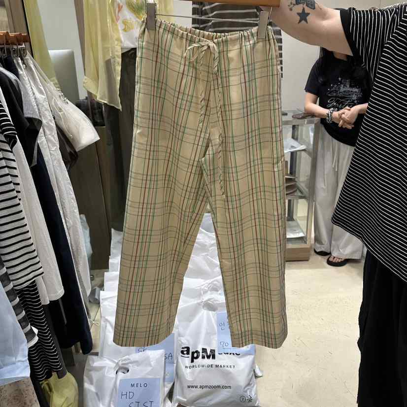 MELO韓國代購女士新款熱賣時尚推薦真品人氣休閑褲格子棉MELO休閑褲