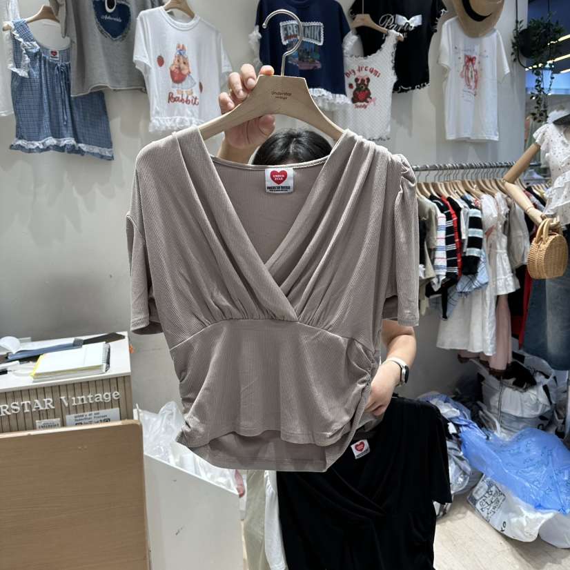 UNDERSTAR_VINTAGE東大門代購女士新款26春夏職業T恤褶皺UNDERSTAR_VINTAGET恤