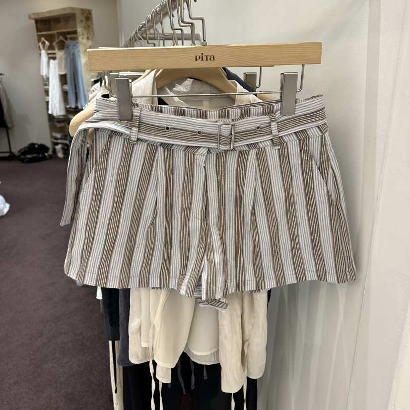 PITA/THEVERLIN韓國直郵女裝新品26夏季短褲含腰帶系帶條紋PITA/THEVERLIN短褲