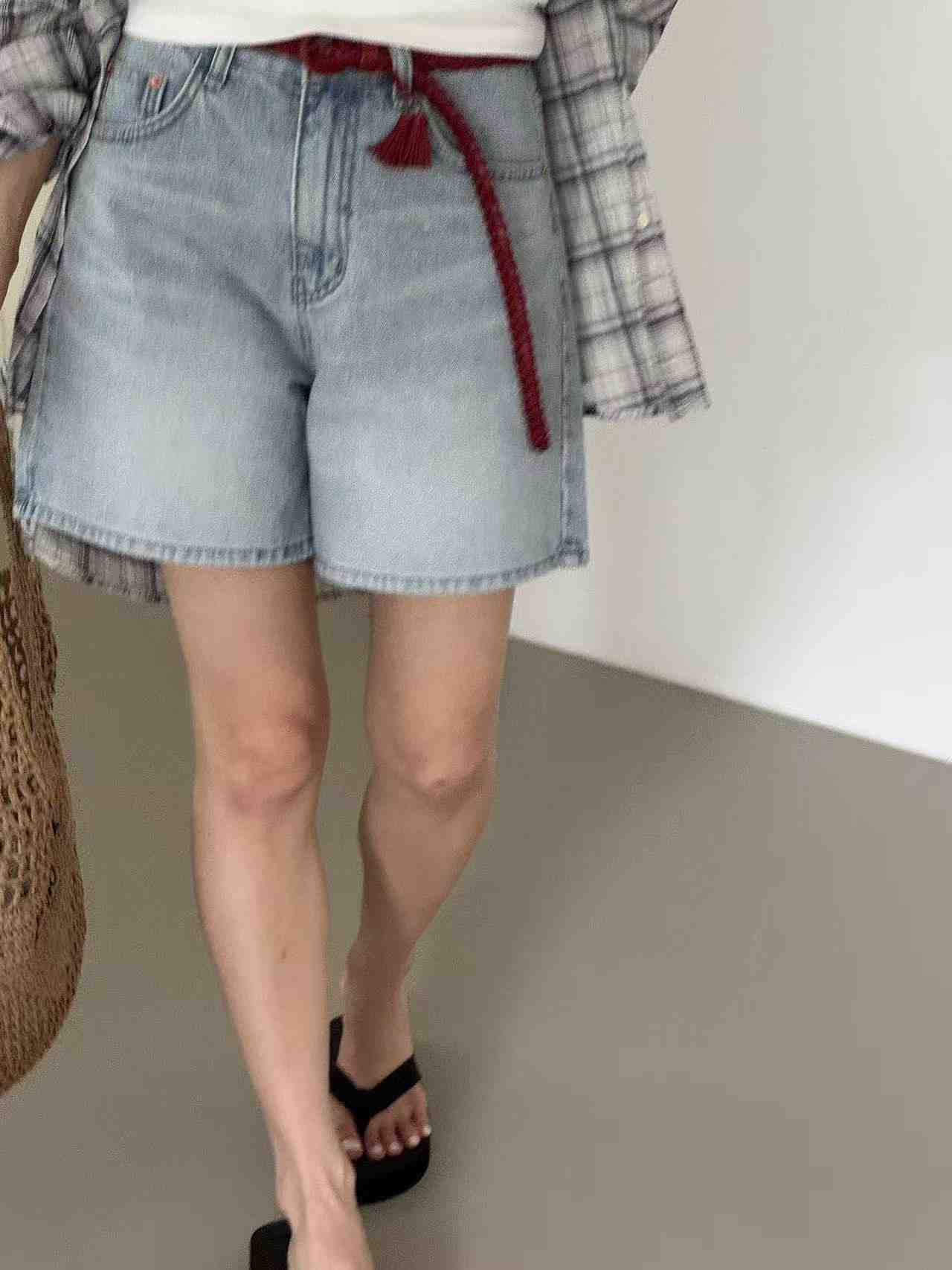 DOUBLEIN韓國直郵女士新品休閑真品人氣短褲不含腰帶磨毛DOUBLEIN短褲