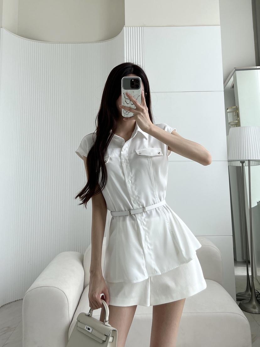 CLOTH東大門代購女裝新品時尚真品襯衫蕾絲衫含腰帶套裝緞面CLOTH襯衫/蕾絲衫