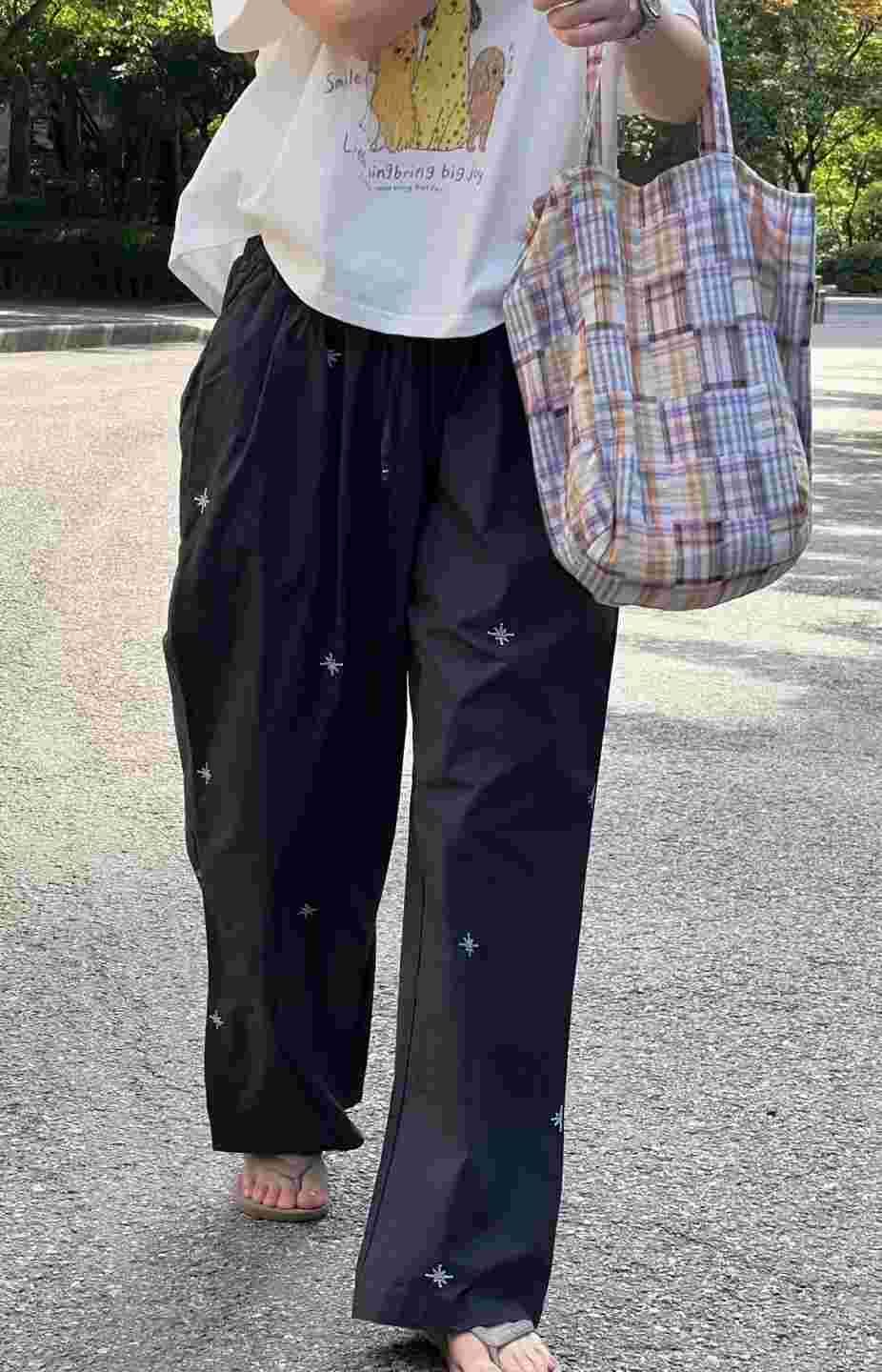 ARLOW韓國代購女裝新品人氣推薦26夏季時尚真品休閑褲刺繡ARLOW休閑褲