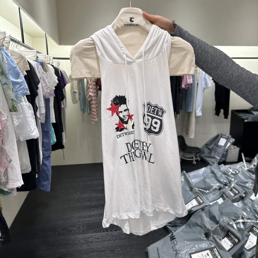 TOMGIRL韓國直郵女裝新款時尚熱賣真品人氣推薦吊帶背心兜帽TOMGIRL吊帶/背心