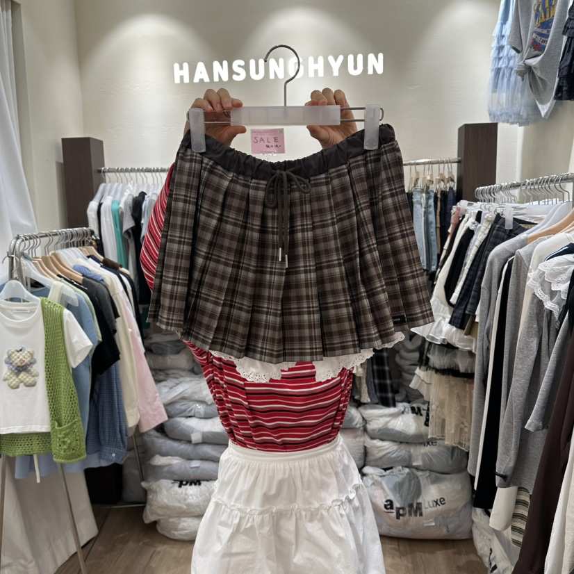 HANSUNGHYUN韓國代購女裝新品時尚熱賣真品26夏季裙褲格子HANSUNGHYUN裙褲