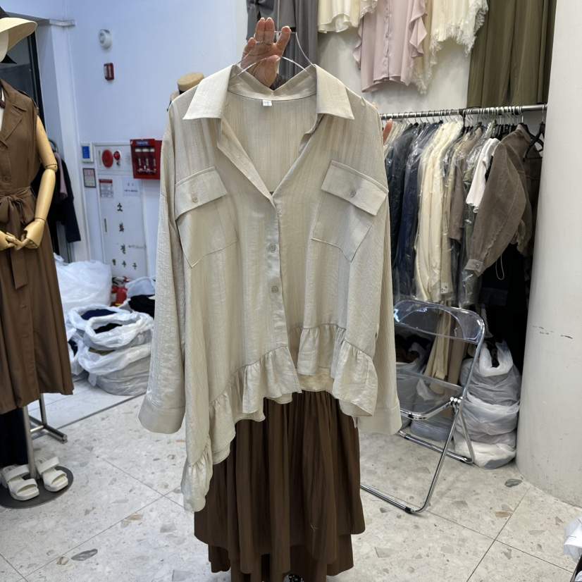MARIGOLD東大門代購女裝新品真品推薦休閑襯衫蕾絲衫褶邊MARIGOLD襯衫/蕾絲衫