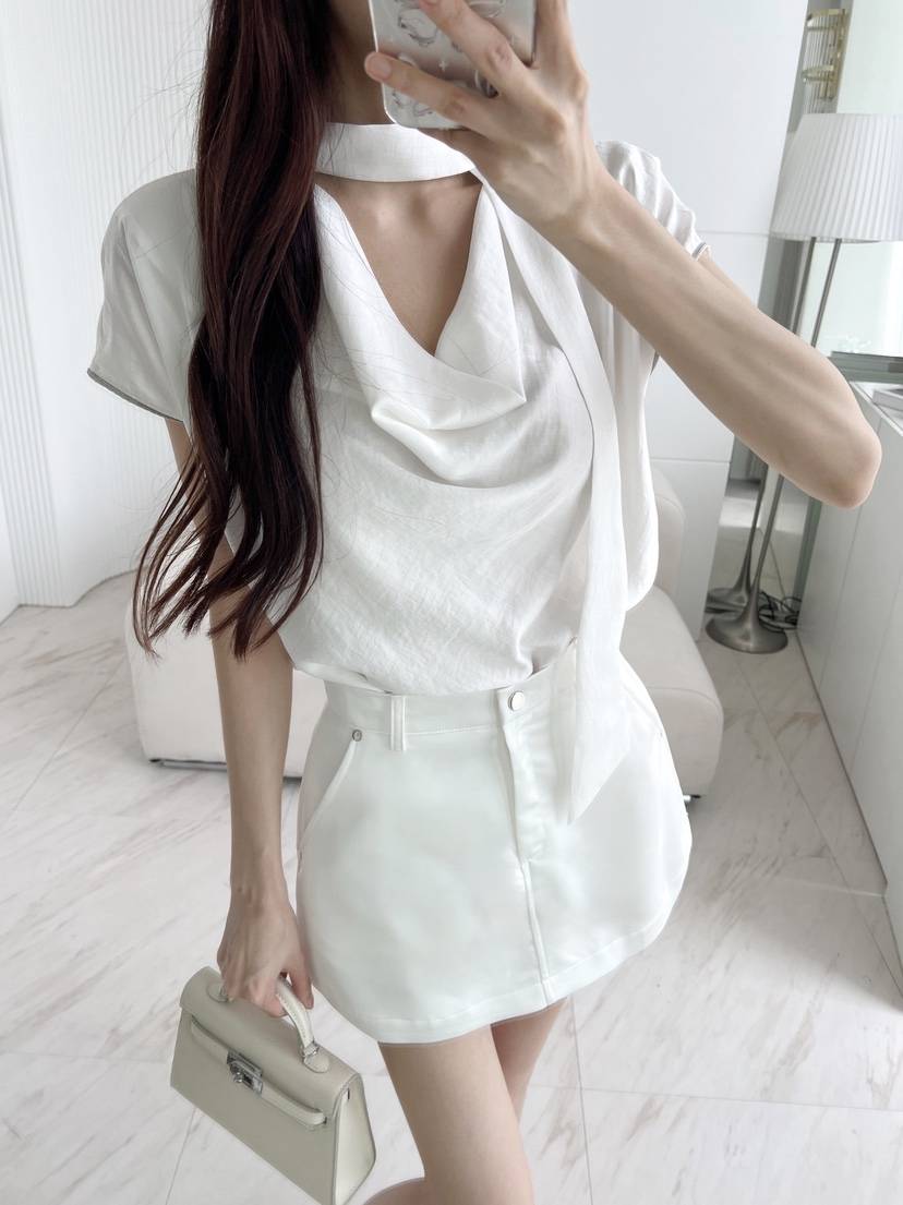 CLOTH韓國代購女裝新品時尚熱賣休閑人氣襯衫蕾絲衫系帶垂墜CLOTH襯衫/蕾絲衫