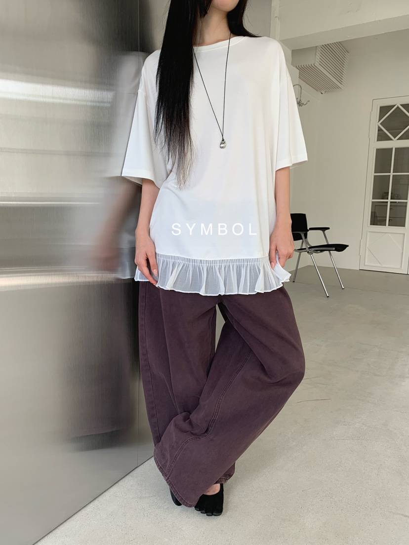SYMBOL韓國代購女士新款熱賣休閑26春夏職業推薦真品T恤褶邊SYMBOLT恤