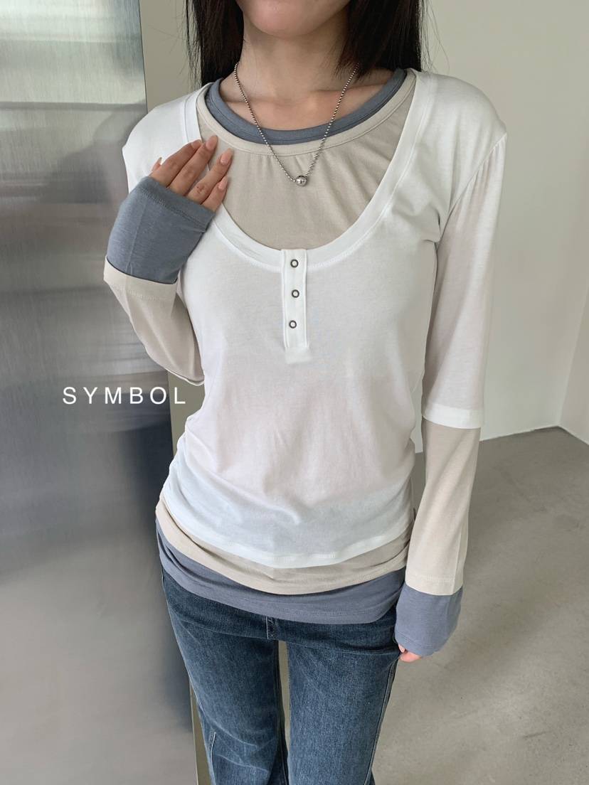 SYMBOL韓國代購女士新品熱賣職業休閑推薦長袖T恤疊穿長款SYMBOL長袖T恤