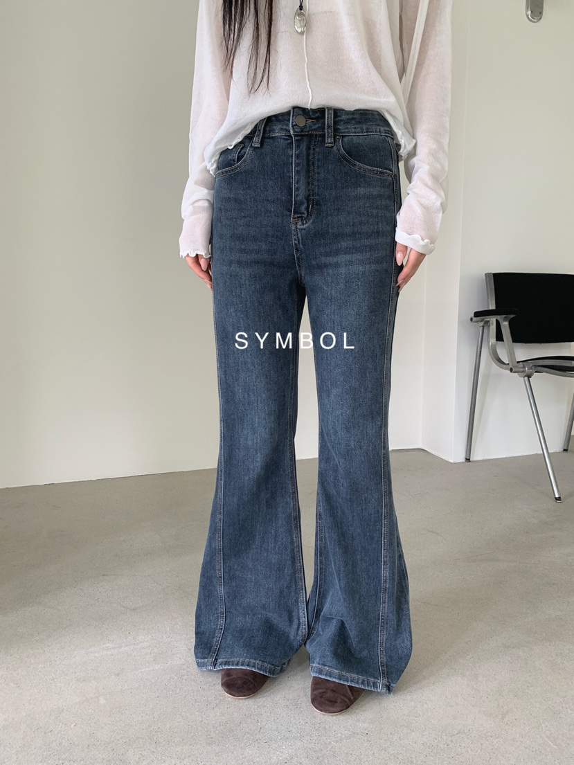SYMBOL東大門代購女裝新品職業休閑熱賣推薦真品牛仔褲喇叭SYMBOL牛仔褲