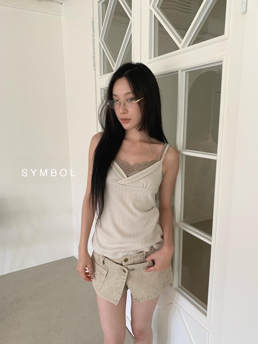SYMBOL東大門代購女裝新品真品休閑時尚吊帶背心蕾絲雙層SYMBOL吊帶/背心