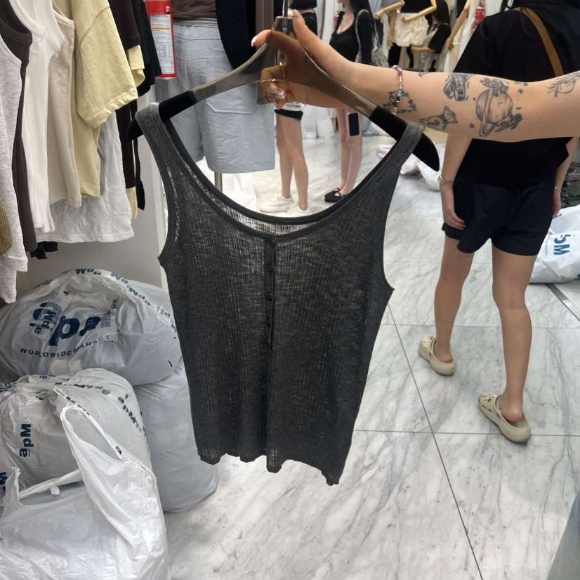 THE SIL東大門代購女裝新款推薦真品休閑吊帶背心無袖紐扣THE SIL/1 2ILLY吊帶/背心