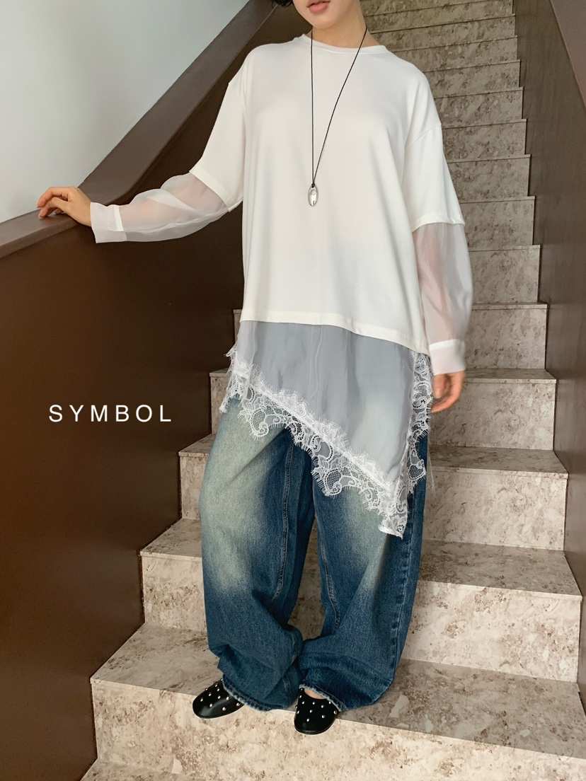 SYMBOL韓國直郵女裝新款熱賣真品推薦休閑26夏季長袖T恤蕾絲SYMBOL長袖T恤