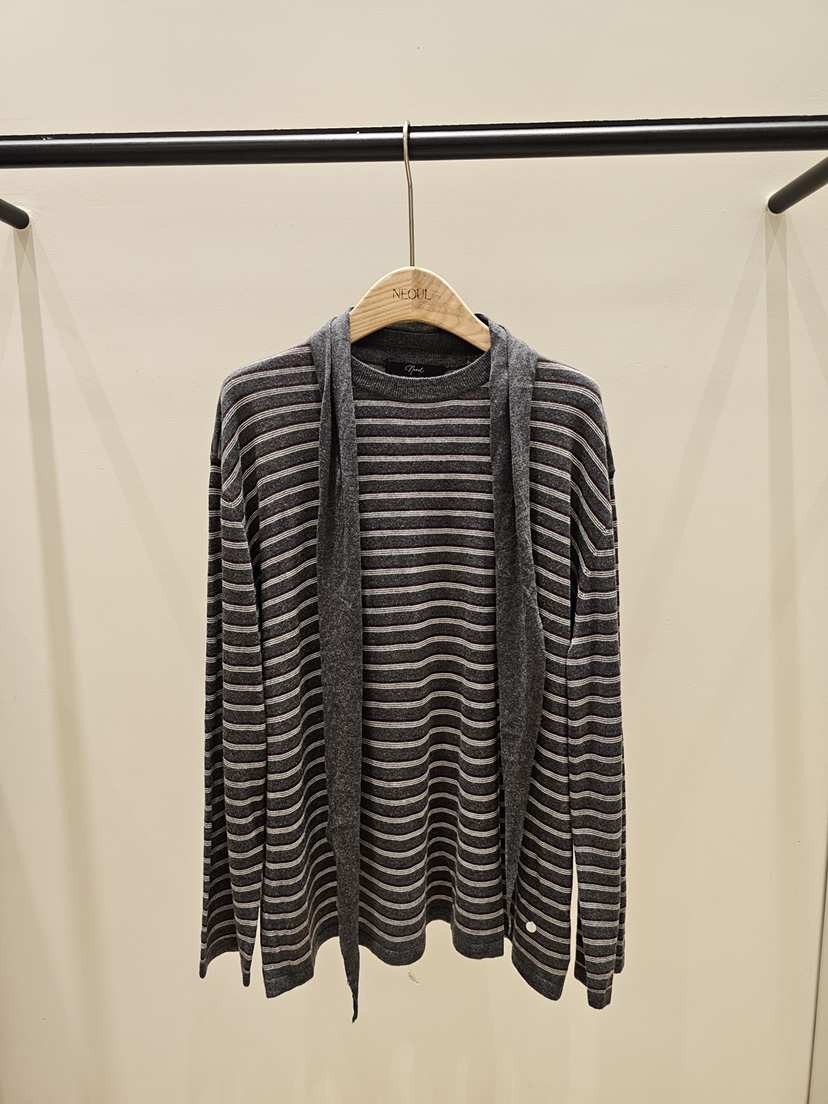 NEOUL東大門實拍女士新品時尚26夏季熱賣長袖T恤含圍巾條紋NEOUL/ahin雙領標簽長袖T恤