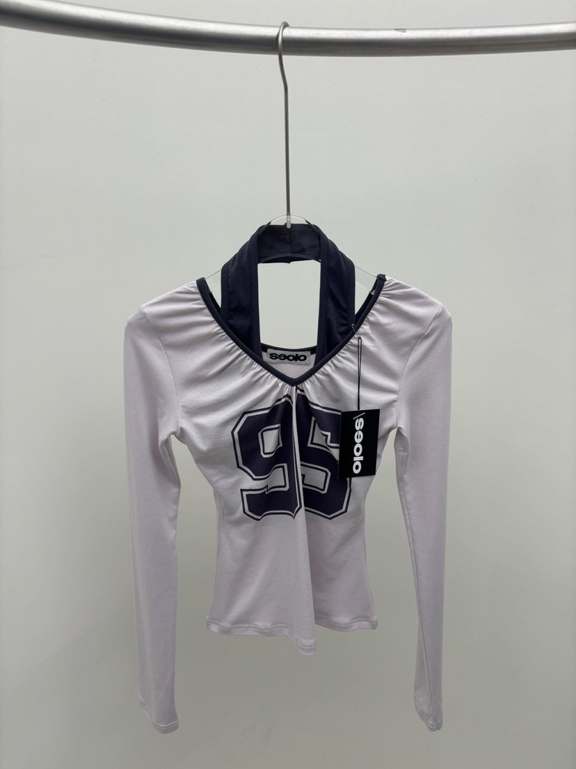 SEOLO韓國直郵女士新品真品休閑時尚26夏季長袖T恤V領露背Seolo seoul長袖T恤