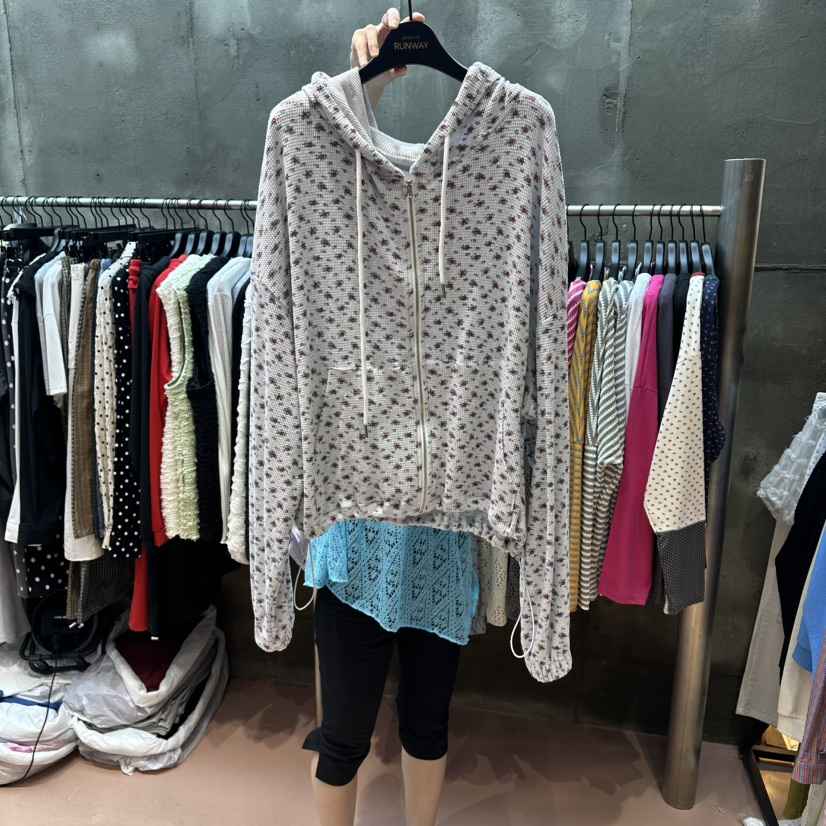 RUNWAY-런웨이韓國直郵女裝新品熱賣推薦時尚衛衣拉鏈花朵RUNWAY-런웨이衛衣