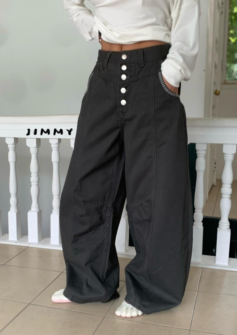 JIMMY韓國代購女士新款26夏季真品休閑人氣推薦休閑褲紐扣JIMMY/REMAKE休閑褲