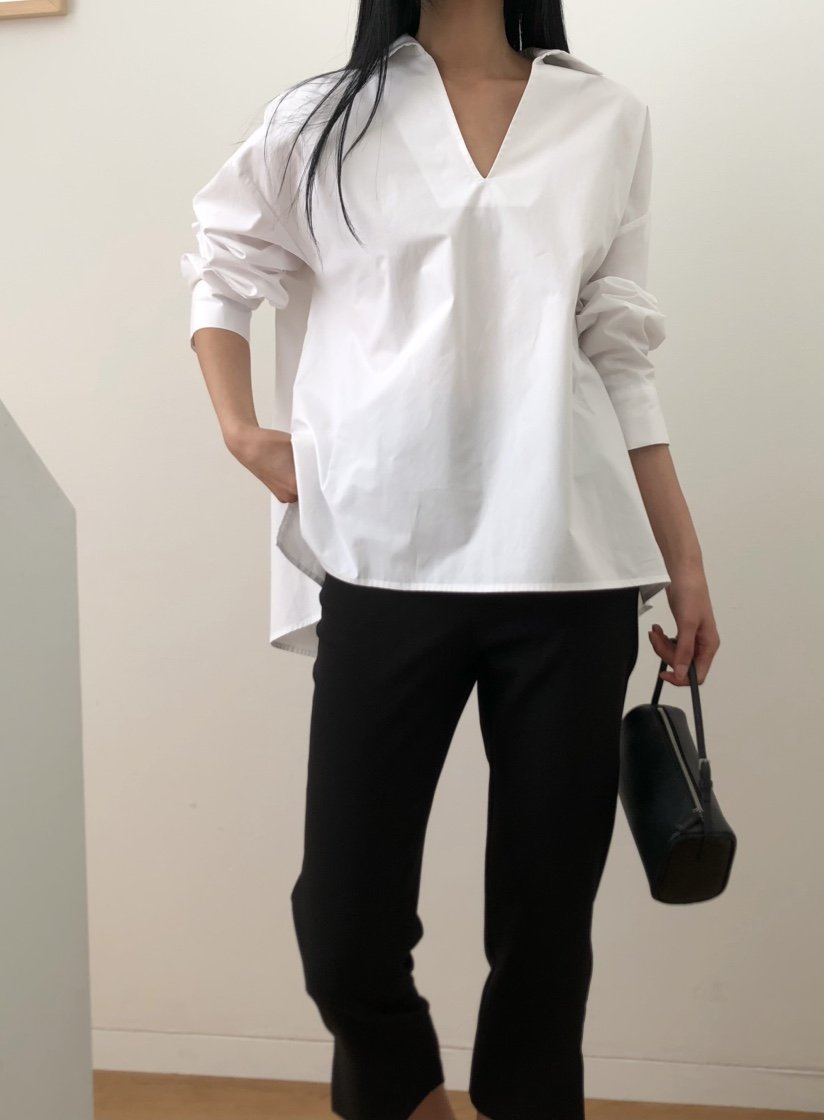 LE VASE韓國直郵女裝新品真品職業時尚襯衫蕾絲衫V領深VLE VASE襯衫/蕾絲衫