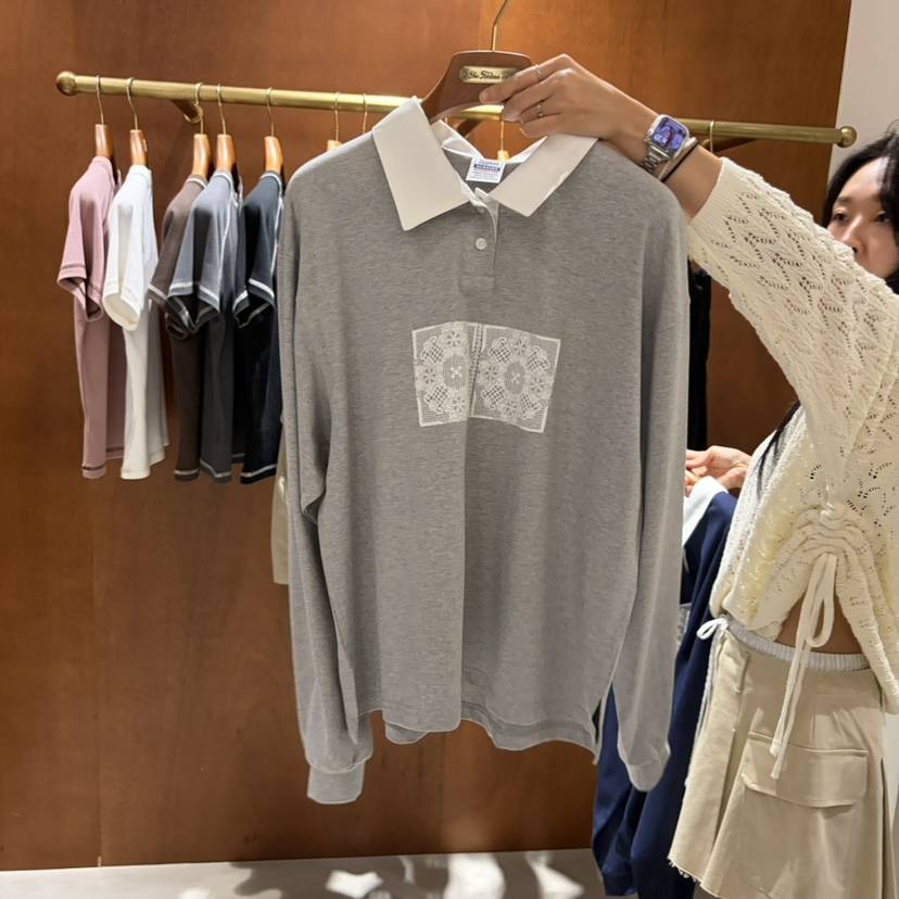 HEBON東大門直郵女裝新款熱賣時尚休閑職業長袖T恤撞色蕾絲HEBON長袖T恤