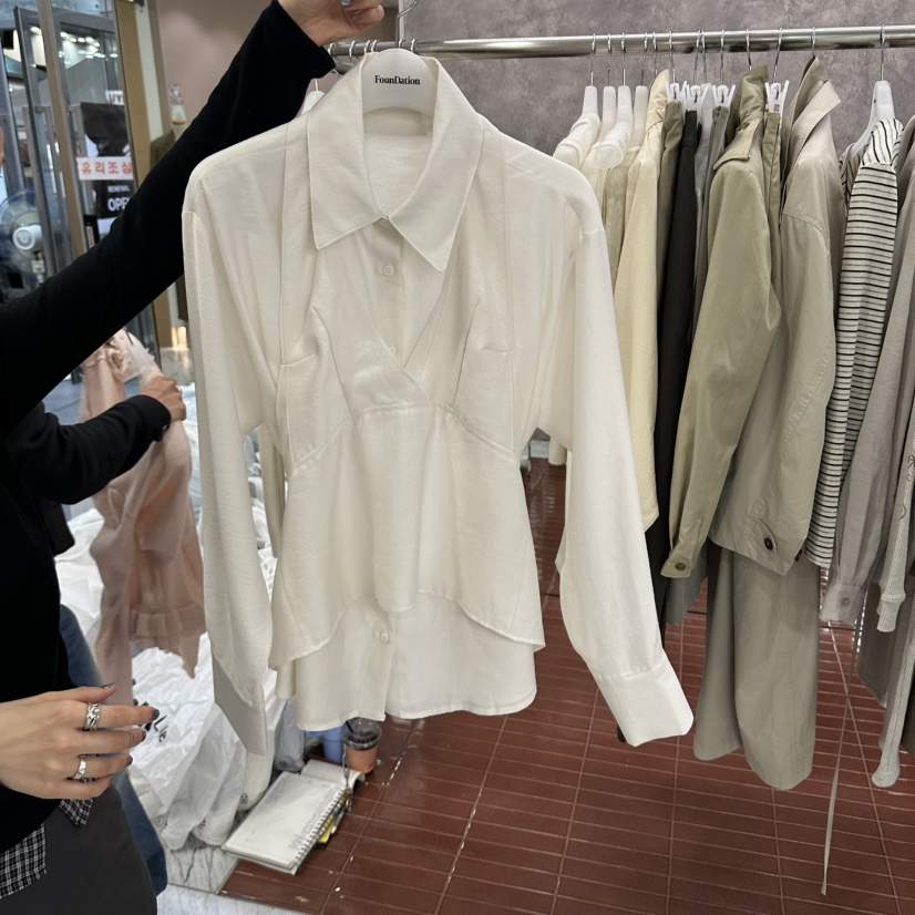 FOUNDATION東大門代購女裝新品真品推薦時尚襯衫蕾絲衫疊穿FOUNDATION襯衫/蕾絲衫