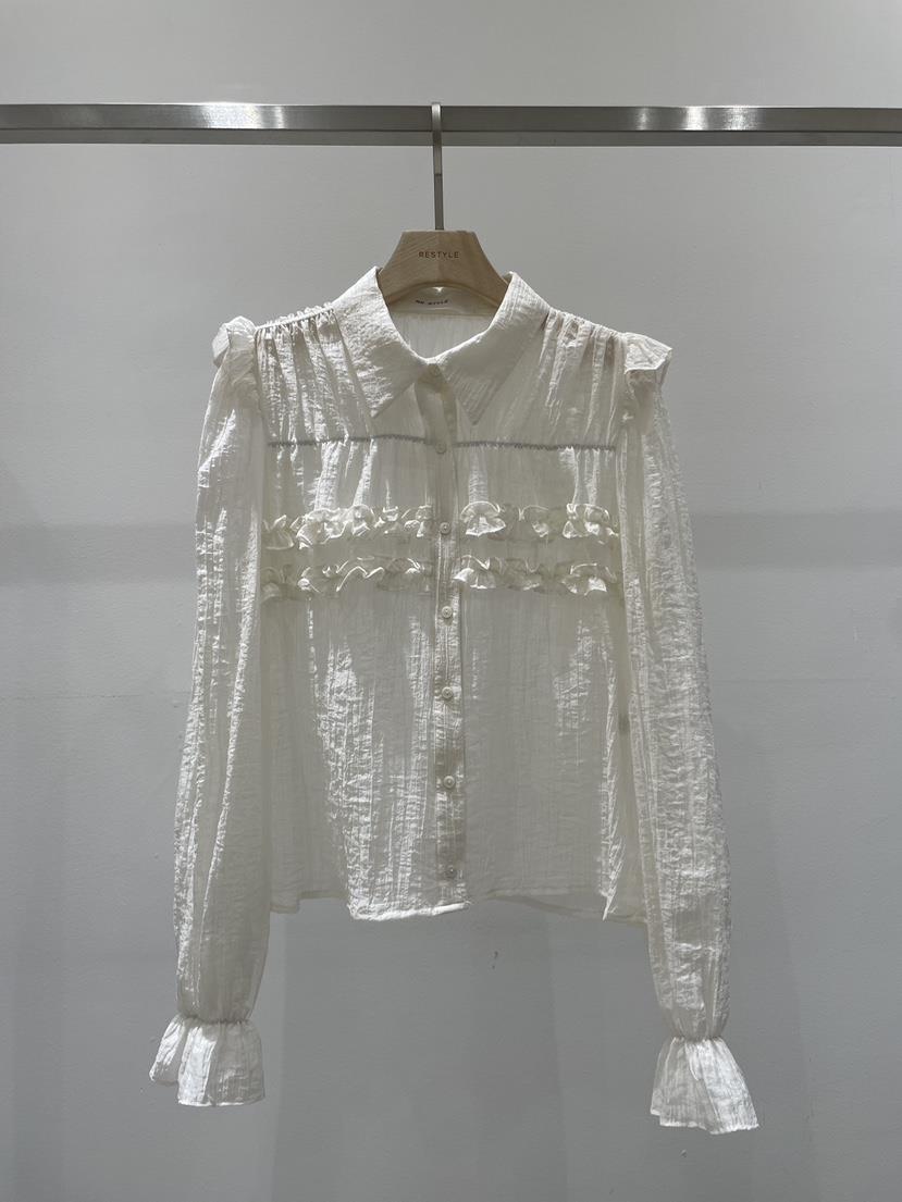RE STYLE-Q韓國代購26秋冬新品真品襯衫蕾絲衫荷葉邊天絲RE STYLE襯衫/蕾絲衫