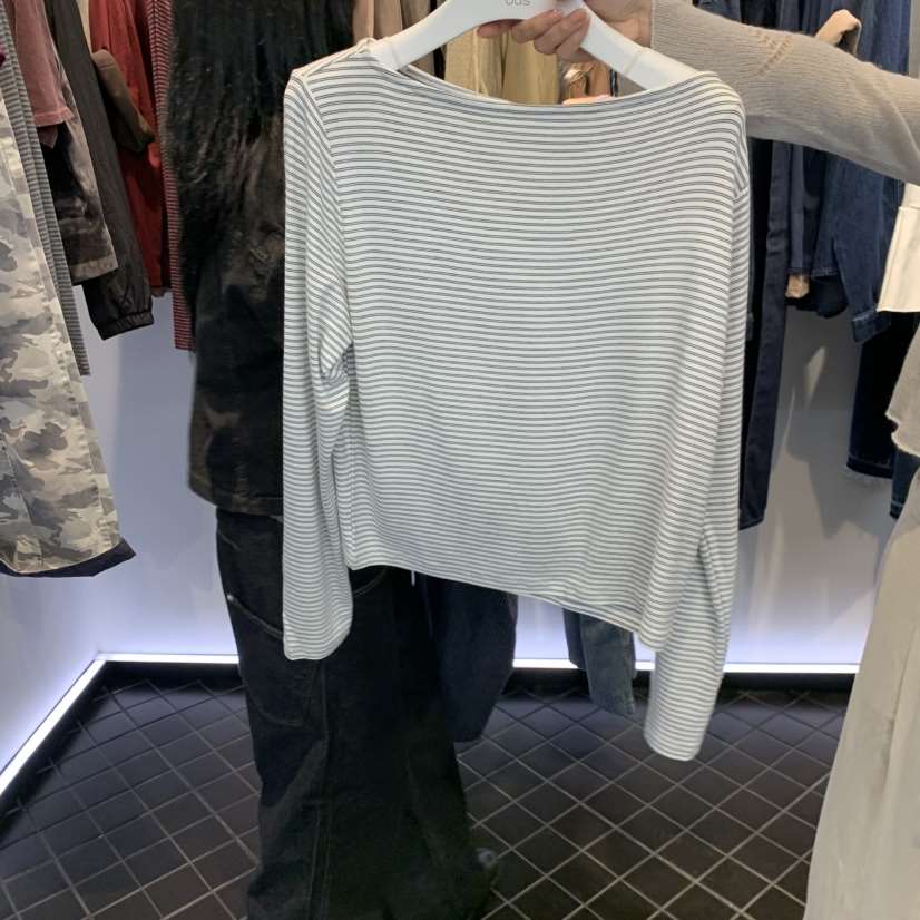 OUS/INCH-L韓國代購女裝新款真品熱賣推薦休閑長袖T恤船領OUS/INCH長袖T恤