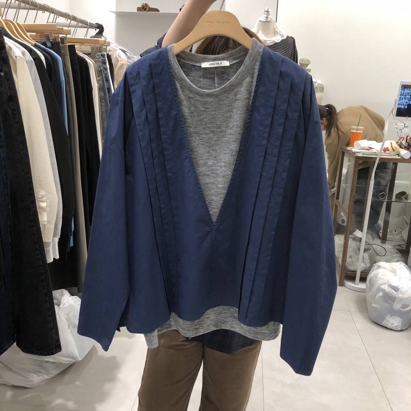 ANN MARGRET韓國代購女士新款時尚襯衫蕾絲衫褶裥GRETA.Y襯衫/蕾絲衫