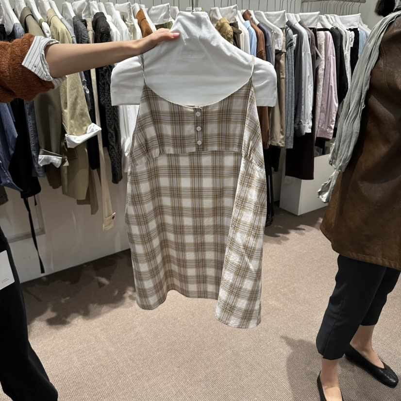 OVERTAKE韓國代購女裝新品人氣時尚推薦休閑真品連衣裙格紋OVERTAKE連衣裙