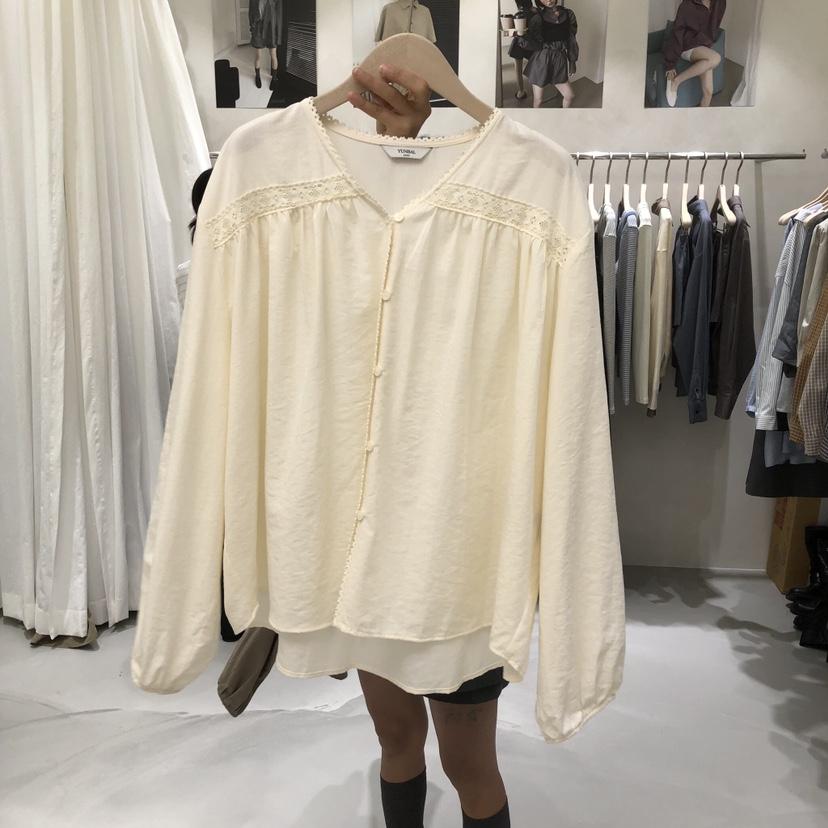 A Flan韓國直郵女士新款休閑時尚人氣真品襯衫蕾絲衫蕾絲AFN/FLAN EDITION襯衫/蕾絲衫