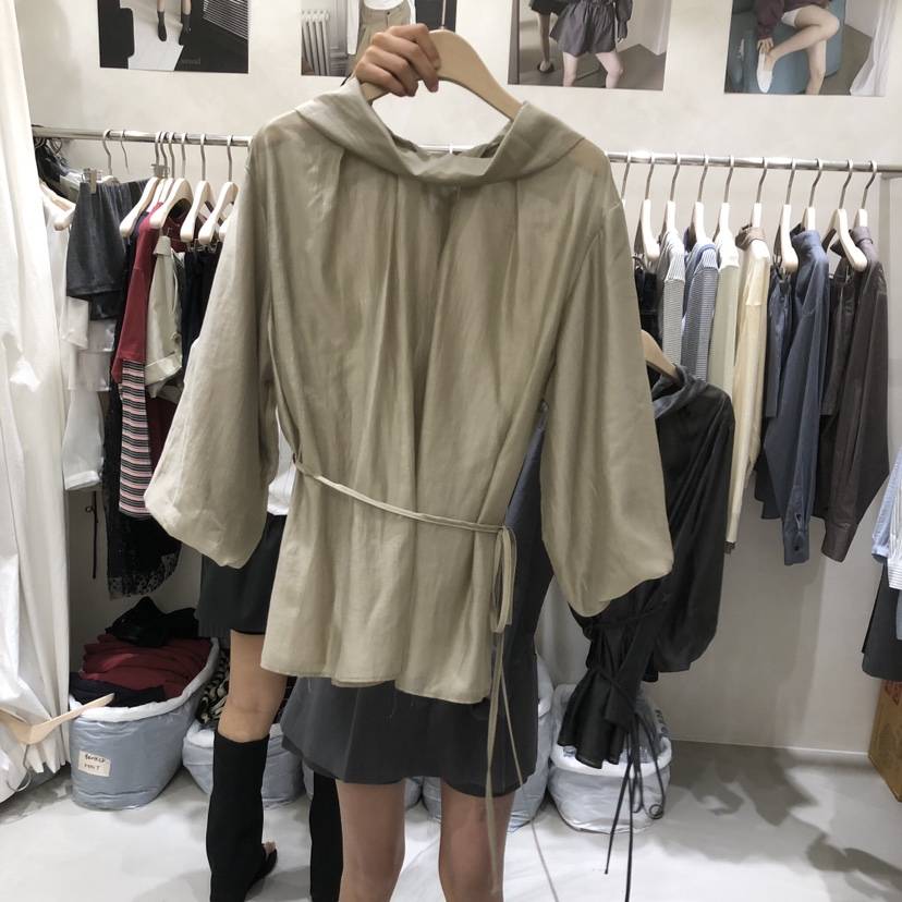 A Flan東大門代購女士新款真品人氣熱賣襯衫蕾絲衫天絲含繩AFN/FLAN EDITION襯衫/蕾絲衫