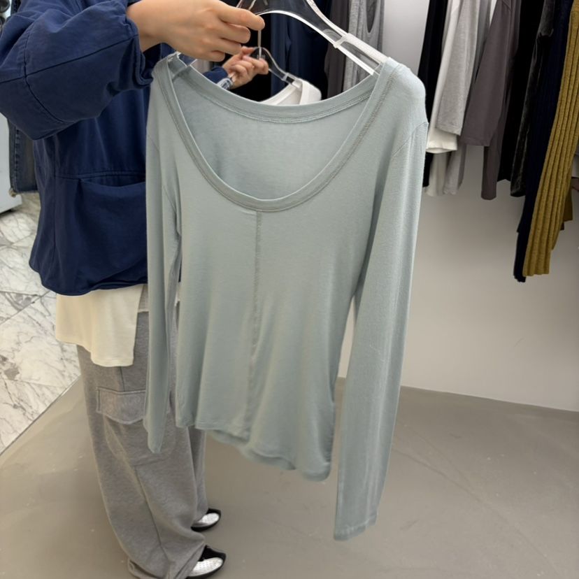 PADO東大門實拍26秋冬新品推薦人氣時尚熱賣長袖T恤天絲圓領PADO長袖T恤