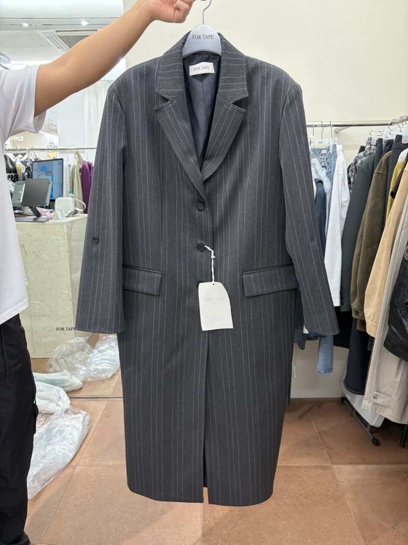 FOR TAPE東大門代購女士新品推薦時尚熱賣中長款大衣條紋FOR TAPE中長款大衣