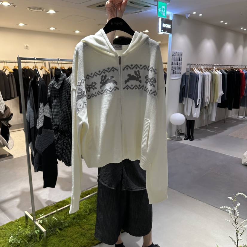 ADDICTED韓國代購女裝新品時尚真品針織衫拉鏈連帽衫兔子ADDICTED針織衫