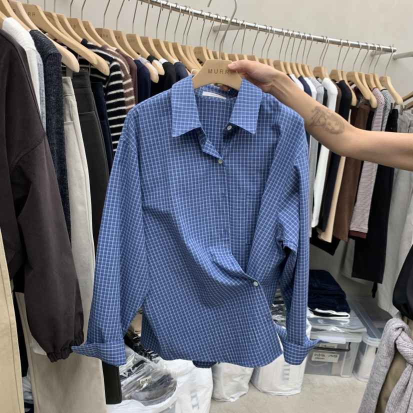 MURR韓國直郵女士新品時尚推薦人氣真品休閑襯衫蕾絲衫格子MURR襯衫/蕾絲衫