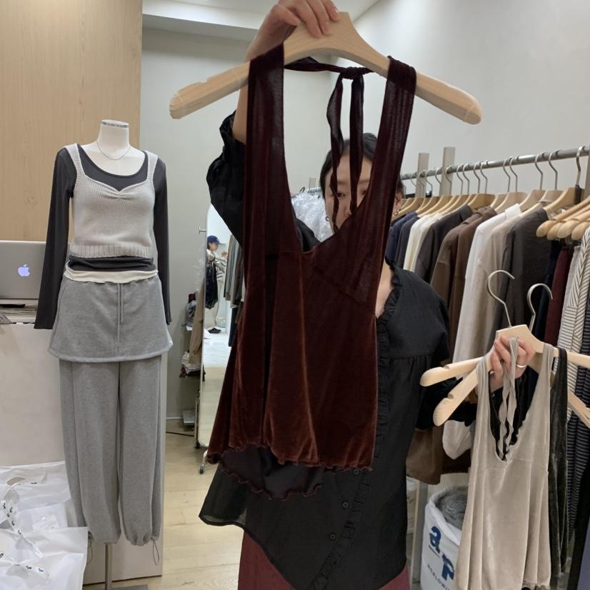 VILLABUTTON韓國直郵26秋季新品熱賣時尚真品吊帶背心天鵝絨VILLABUTTON吊帶/背心