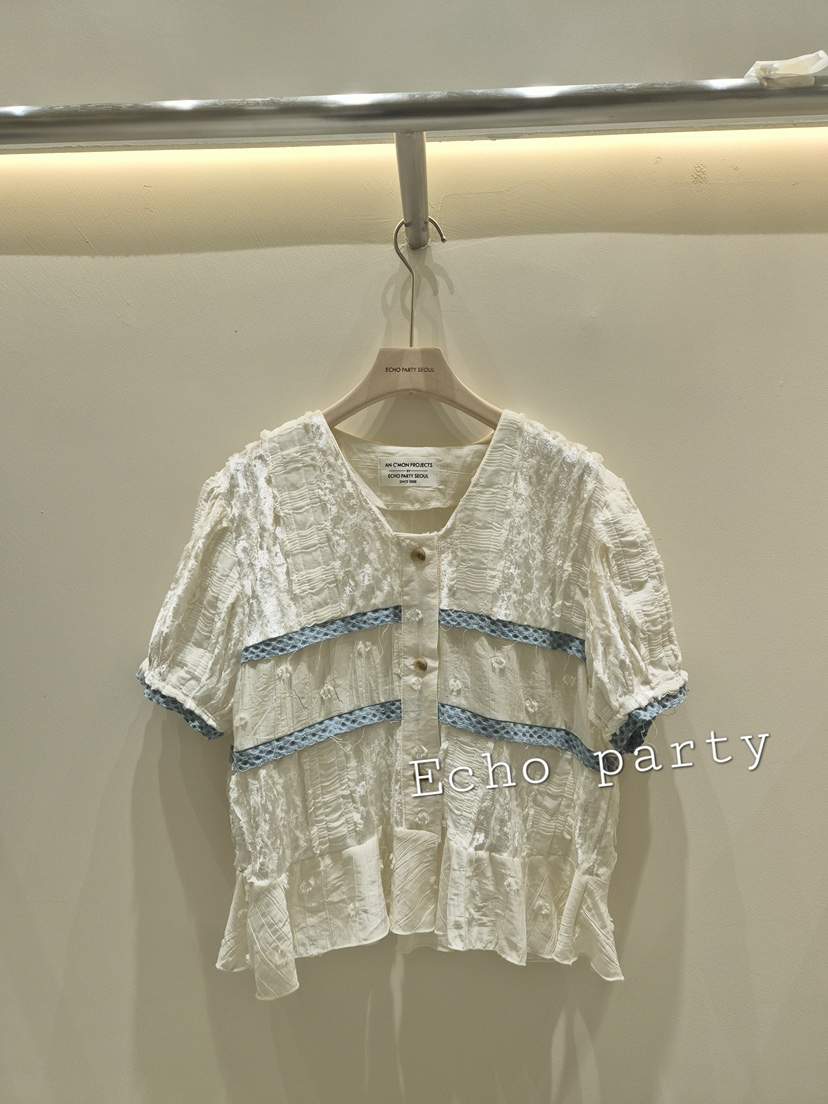 ECHOPARTY韓國直郵26秋季新款熱賣時尚襯衫蕾絲衫天鵝絨褶邊ECHOPARTY襯衫/蕾絲衫