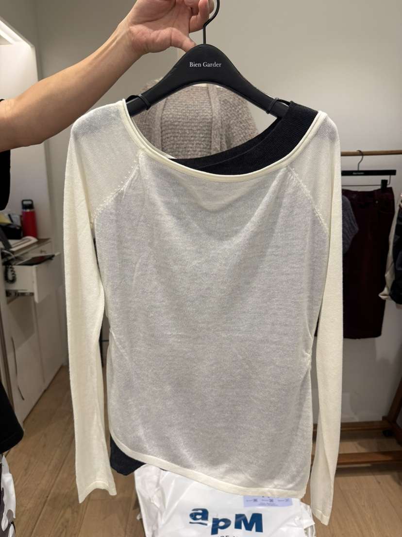 BIEN GARDER東大門代購女裝新品人氣時尚長袖T恤船領撞色BIEN GARDER長袖T恤