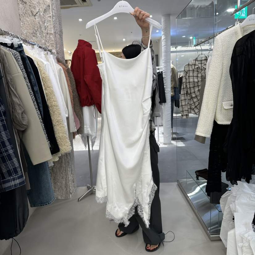 THEMORYPARK東大門直郵女士新品休閑人氣連衣裙不對稱緞面THEMORYPARK連衣裙