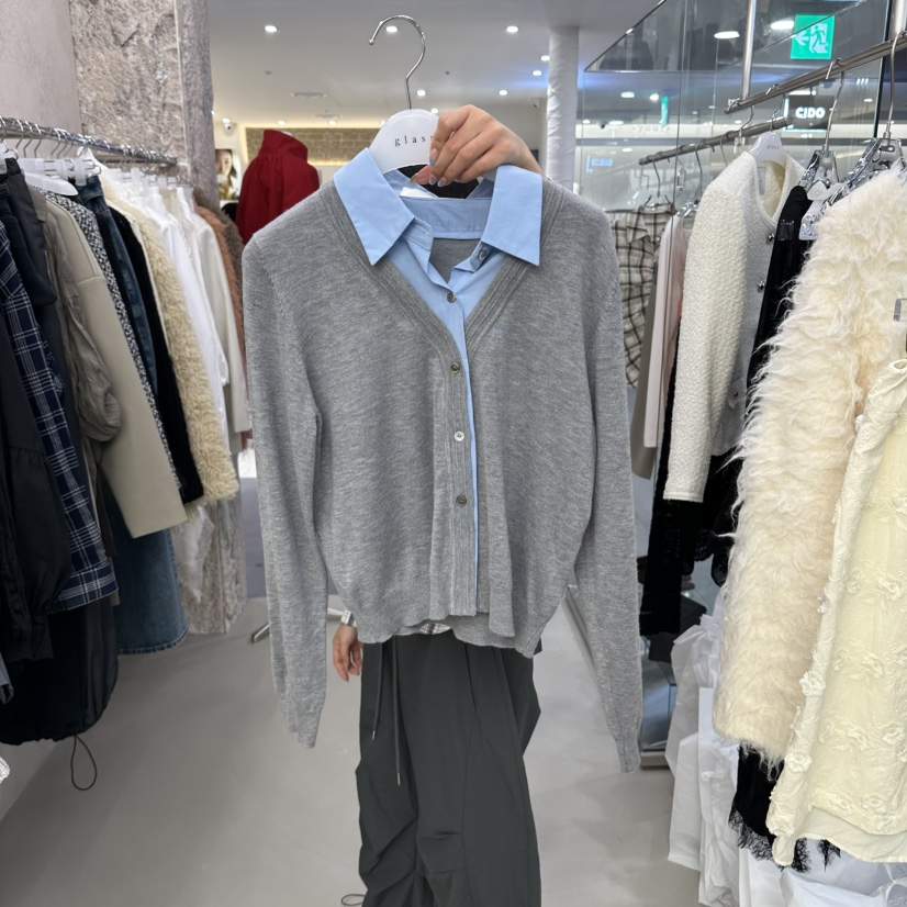 THEMORYPARK韓國代購女裝新款時尚推薦真品針織衫假兩件開衫THEMORYPARK針織衫