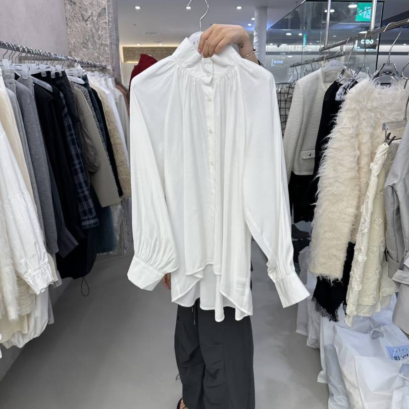 THEMORYPARK韓國直郵女裝新品真品推薦襯衫蕾絲衫泡泡袖高領THEMORYPARK襯衫/蕾絲衫